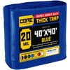 Core Tarps 40 ft L x 0.5 mm H x 40 ft W Heavy Duty 20 Mil Tarp, Blue, Polyethylene CT-705-40X40